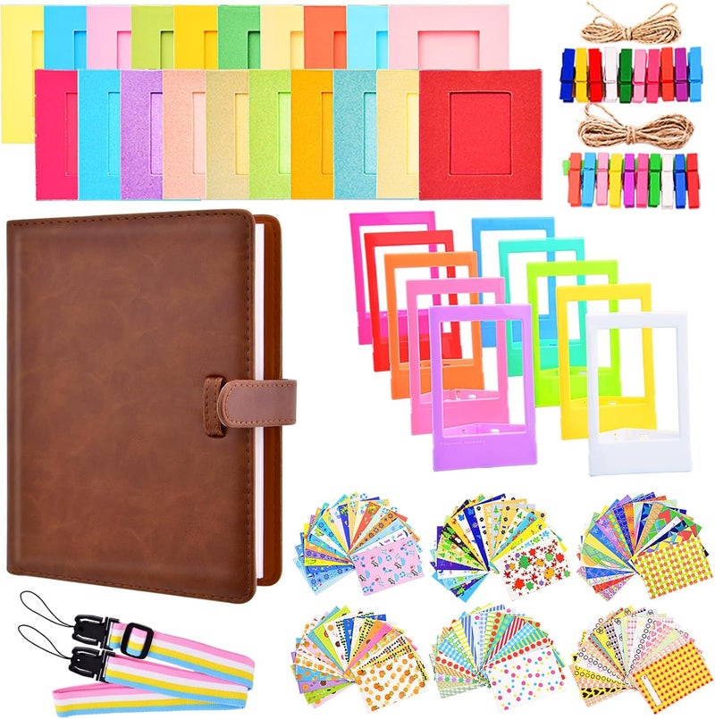 Sunmns Accessories Bundle Kit Compatible with Fujifilm Instax Mini 12 11 9 8 90 70 Instant Camera, Include Album, Film Stickers, Photo Frames, Hanging Frame, Strap (Brown) - Image 1